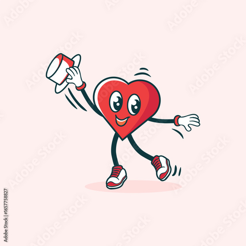 A Happy Heart Character Dancing with a Hat