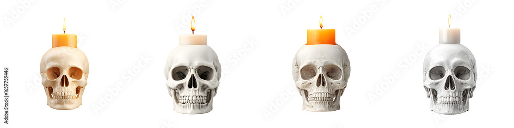 Obraz premium Skull Candles: Halloween Spooky Decorations with Burning Flames Isolated