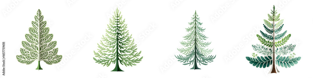 Obraz premium Stylized Evergreen Tree Collection: Minimalist Festive Illustrations