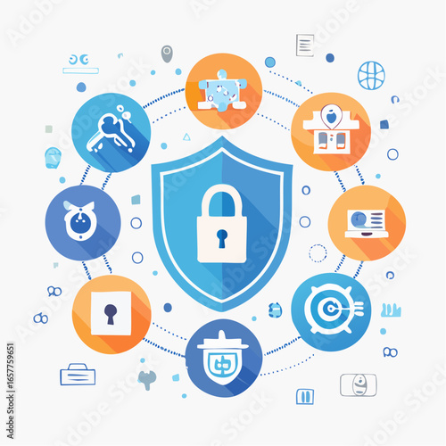 Digital identity and blockchain ID icons showing secure login, privacy, and Web3 authentication symbols in modern flat vector design for tech, business, and security use.
