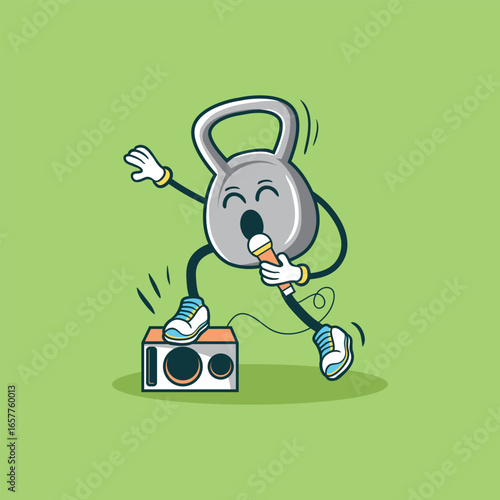 Kettlebell Cartoon Character Singing Karaoke