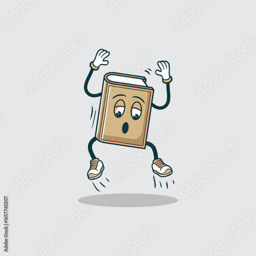A scared book character jumps with surprise