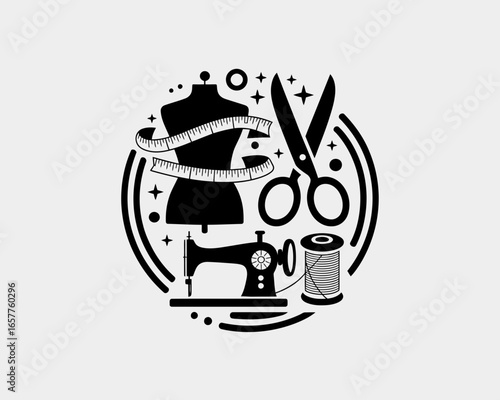 Sewing and tailoring tools emblem