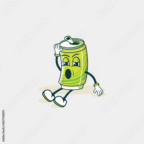 Tired Soda Can Character Sitting On The Ground