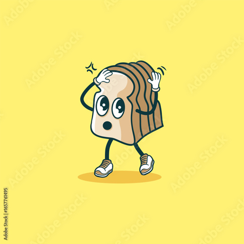 A Surprised Bread Slice Character Walks