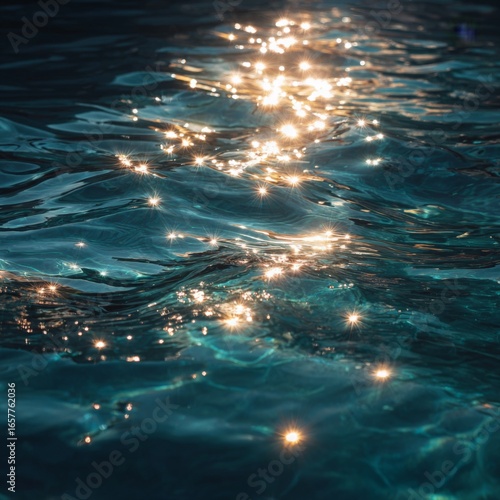 Sparkling Water Surface Reflecting Sunlight with Teal Blue Tones