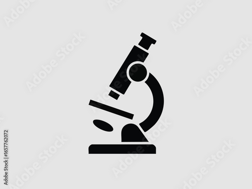Black Microscope Silhouette on Grey Background Scientific Research and Medical Diagnostics Tool for Biology and Chemistry Education Healthcare