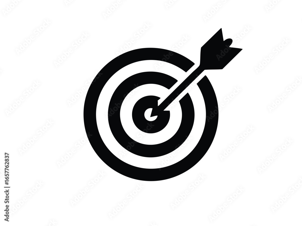 Arrow hitting bullseye target for business success marketing strategy and achieving goals with accuracy representing aiming and focus leadership Arrow hitting bullseye target for business success marketing strategy and achieving goals with accuracy representing aiming and focus leadership