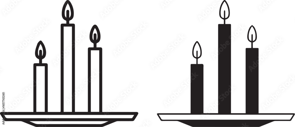 Fototapeta premium candles,icon christmas, holiday, advent, candlestick, minimalist, line art, vector illustration