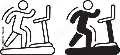 person on treadmill icon, person on exercise machine, minimalist black and white line art