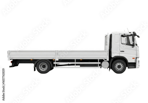 White flatbed truck vehicle isolated on transparent background