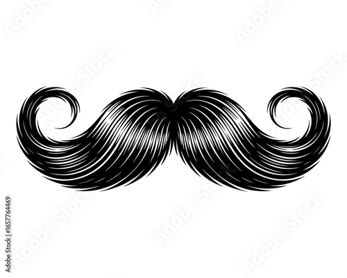 Classic black mustache with swirling ends