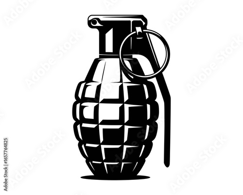 Black and white illustration of a fragmentation hand grenade