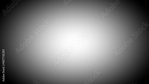 Black and white radial border vignette abstract background. Smooth gradient blend. Central light glow. Soft, blurred edges. Noise grain texture. Grayscale fade. Minimal monochrome light burst effect