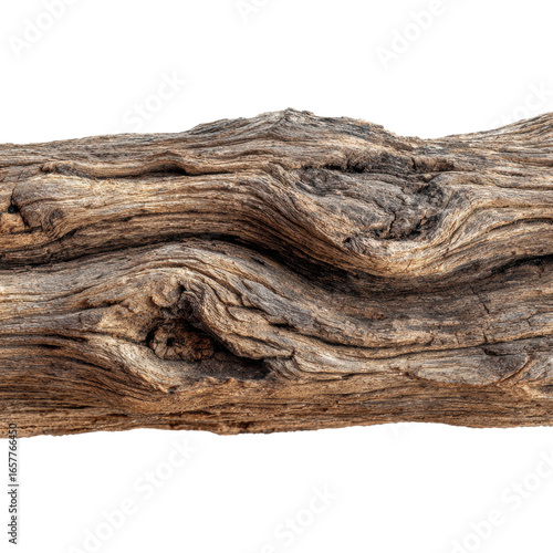 Unique textured driftwood log natural isolated on transparent background