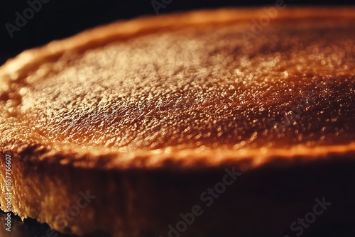 An intimate close up of an Ichiroku tart s surface texture softly illuminated to showcase its delicate pastry details