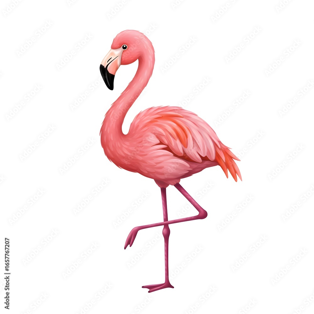 Fototapeta premium Elegant flamingo walking isolated on white background