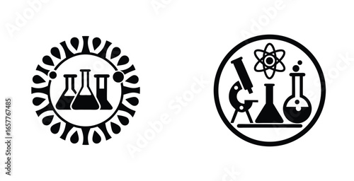 Science lab accessories with 3d logotype vector style logo design