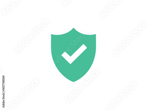 Mint Green Shield with White Check Mark Symbolizing Security Protection and Validation on a Clean White Background Represents Trustworthiness and Approval