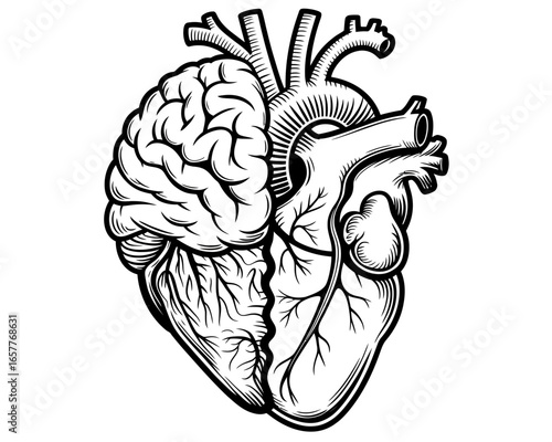 Artistic fusion of human brain and heart anatomy