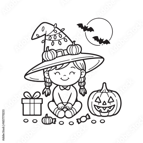Bold and Easy Cozy Halloween Coloring Pages, Line Art, Vector Illustration, Black and White, Halloween, Coloring Pages, Coloring Book, 8.5x8.5" Design, Halloween holiday