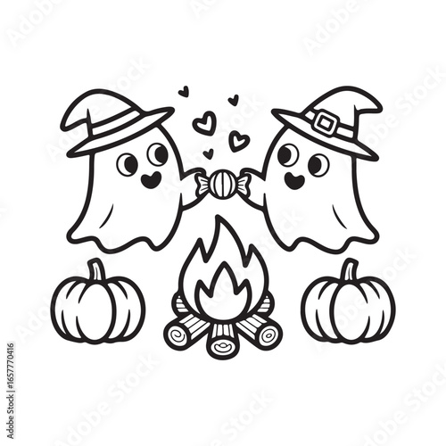 Bold and Easy Cozy Halloween Coloring Pages, Line Art, Vector Illustration, Black and White, Halloween, Coloring Pages, Coloring Book, 8.5x8.5" Design, Halloween holiday