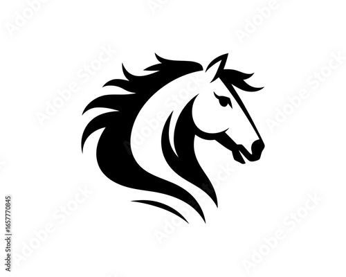 Stylized black and white horse head logo