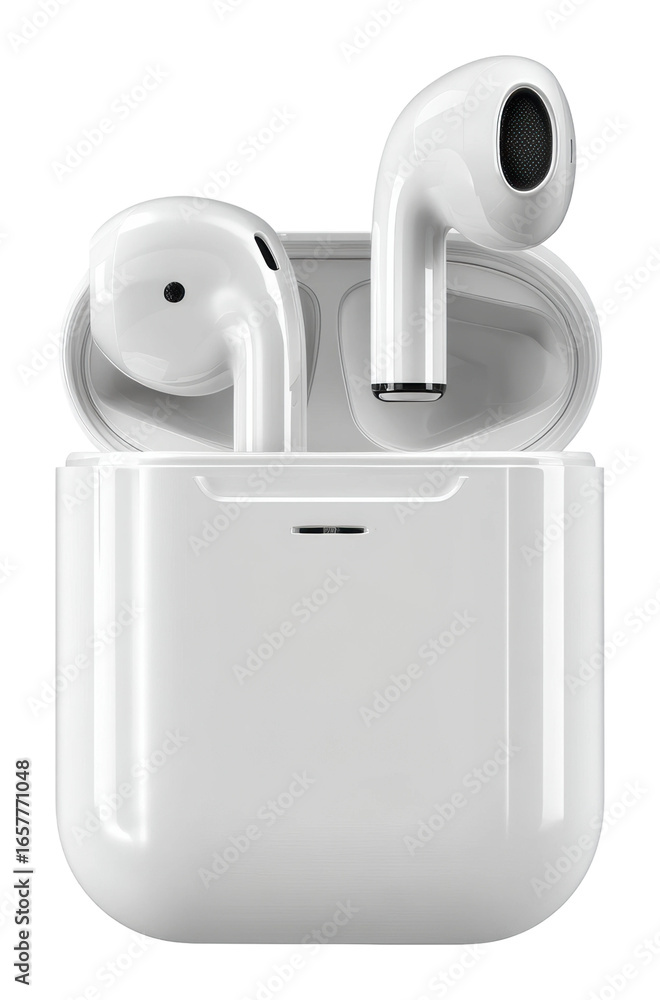 Obraz premium Wireless earbuds showcase home product minimalist isolated on transparent background