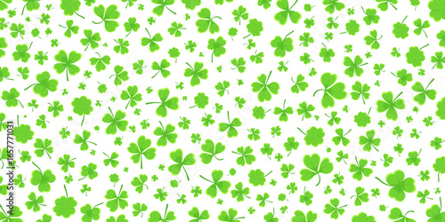 Wallpaper Mural Shamrock or green clover leaves pattern background flat design vector illustration. St Patricks Day shamrock symbols decorative elements horizontal pattern texture. Torontodigital.ca
