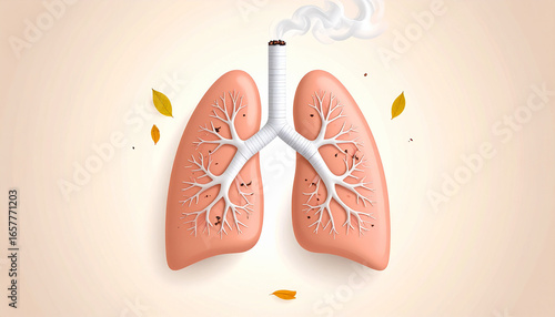 An illustration of human lungs with smoke coming out of the top, showing the effects of smoking.