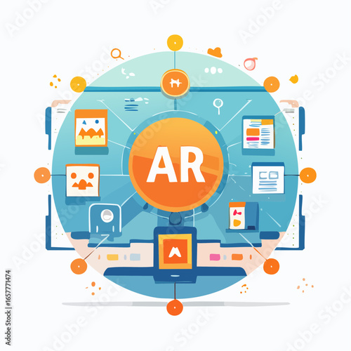Vector icon set about advertising innovation featuring AR ads, influencer marketing, social media campaigns, and programmatic ads in a clean flat modern design for business and media projects.