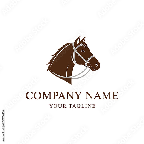 Brown horse head illustration with bridle, facing right, suitable for logo design or branding.