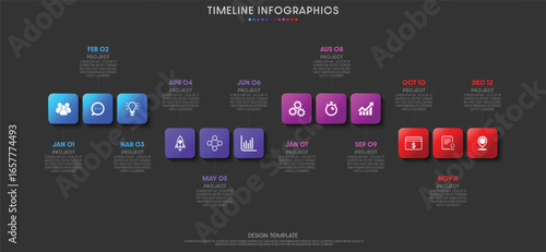 Chart strategy annual diagram, infographic with months in a colorful block format. Perfect for calendar visualizations and yearly business planning charts.