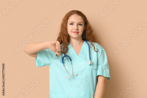 Female doctor showing disli...