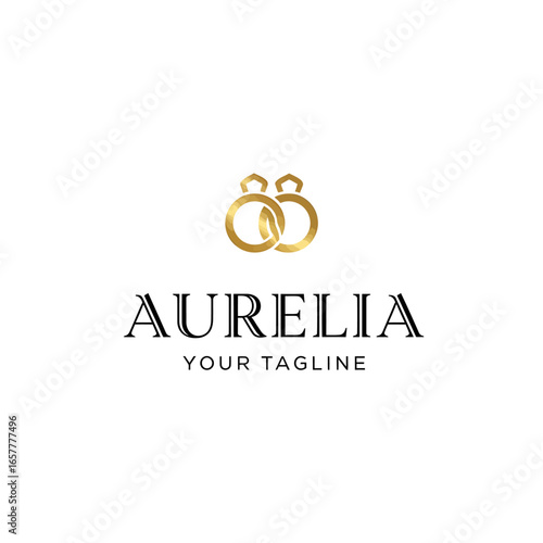 Elegant gold logo design featuring intertwined rings and a leaf, for a company named Aurelia.