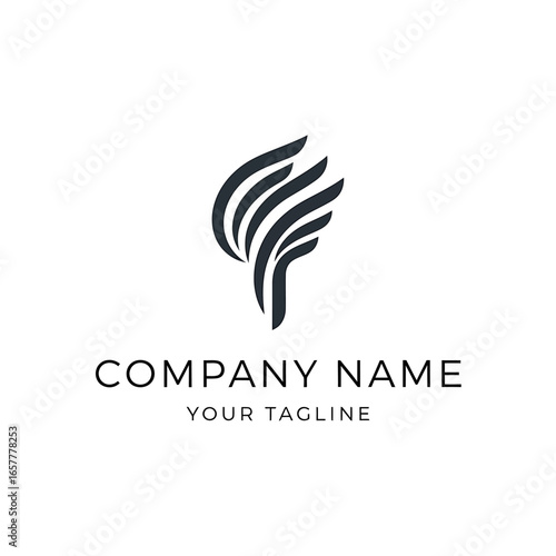 Abstract logo design featuring stylized, dark gray, flowing lines forming a stylized tree-like shape, placed above the company name and tagline.