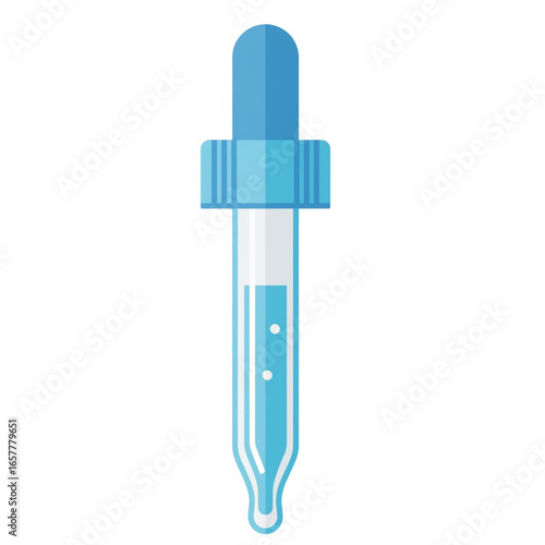 Dropper filled with blue liquid shown against white backdrop, representing scientific research and precision, evoking a sense of clarity and accuracy.