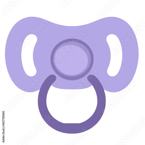 Purple pacifier rests on white surface symbolizing babyhood and infancy with its smooth texture and gentle color palette, evoking feelings of comfort and care.