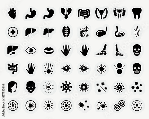 Collection of human anatomy and microorganism icons