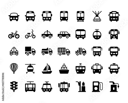 Collection of diverse transportation and vehicle icons