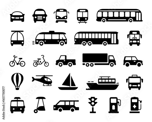 Collection of various transportation and vehicle icons