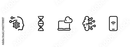 Modern technology icon set  AI, genetics, and cloud connectivity