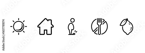Healthy lifestyle and daily routine outline icon set