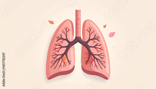 Anatomical illustration of the human lungs, depicting the bronchioles and alveoli in detail.