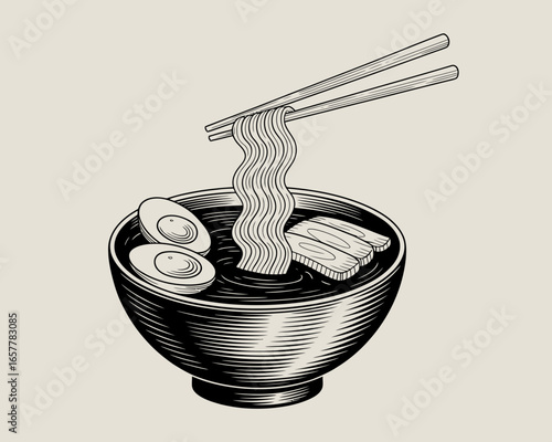 Chopsticks lifting steaming noodles from a bowl of ramen