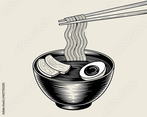 Chopsticks lifting steaming noodles from a bowl of ramen