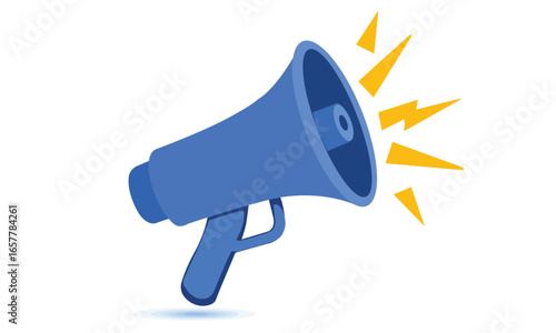 "Blue Megaphone with Sound Waves – Announcement and Promotion Icon Vector"