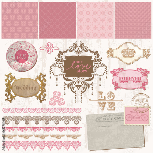 Scrapbook design elements - Vintage Wedding Set - in vector