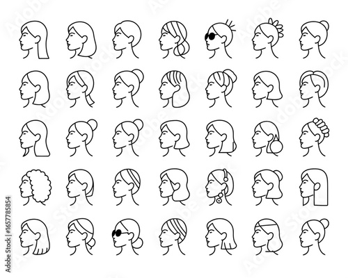 Collection of diverse female profile icons with various hairstyles