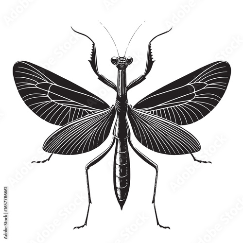 black praying mantis Silhouette Vector, High Quality Illustration on White Background